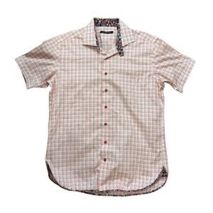 Hammer Made Mens M Red White Plaid Shirt Floral Trim Cotton Preppy